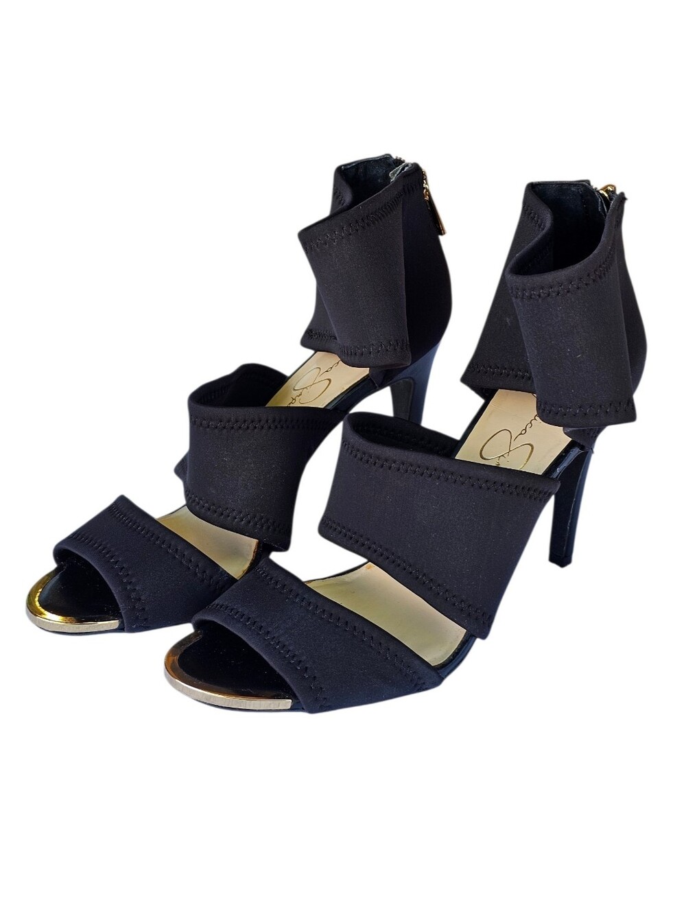 Jessica Simpson Black Neoprene Strappy Open-Toe High Heel Sandals